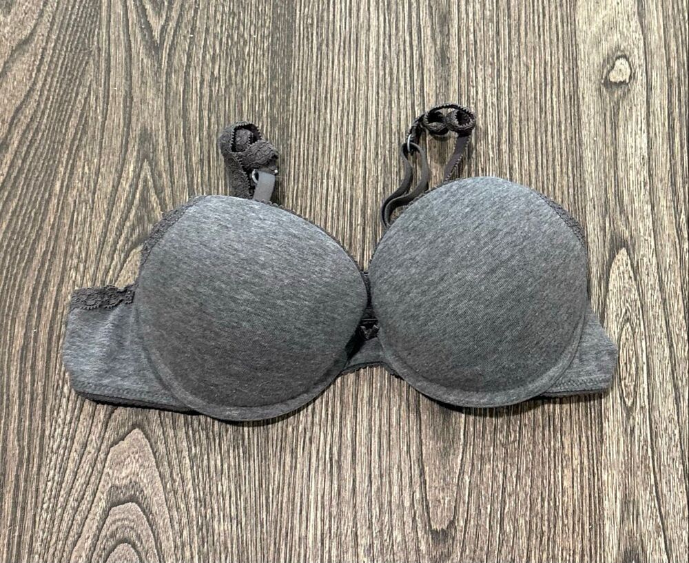 Aerie Heather Molded Lace Trim Underwired Push-Up T-Shirt Bra Gray Size 34B